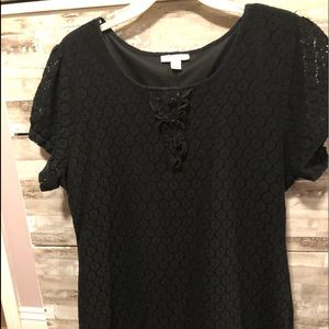 Black dress. Shell is 50% polyester/50% nylon